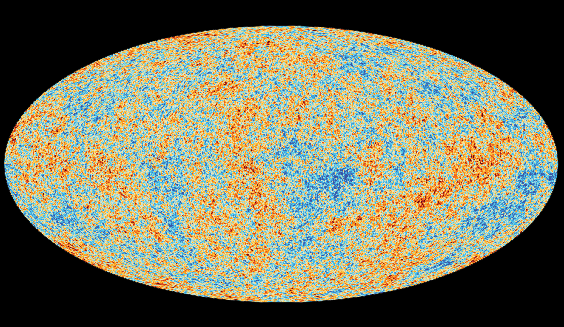 Large oval fills most of the scene. The edges are black. The oval is mottled with blue and orange spots.