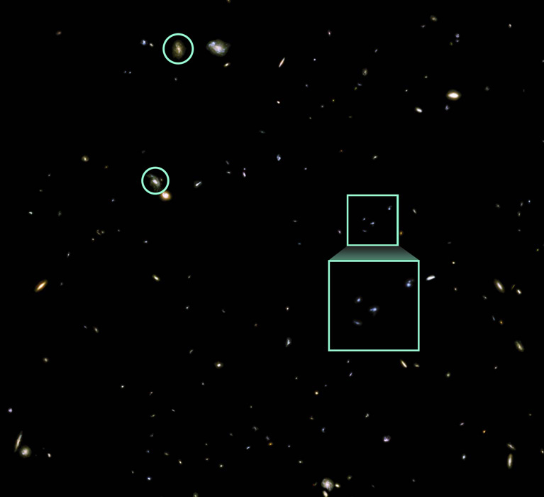 Same field showing only a quarter of the galaxies