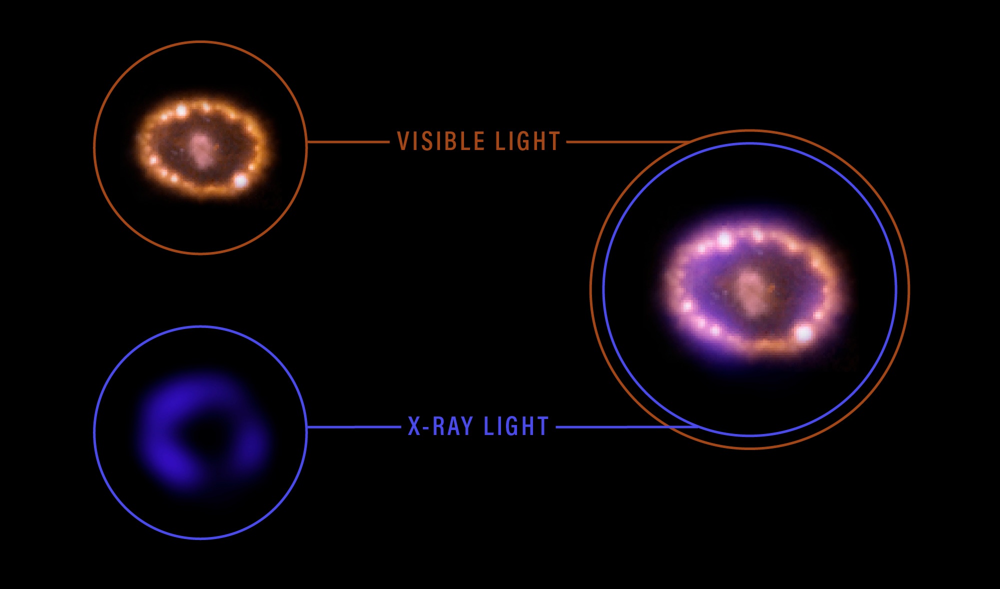Rings of overlapping X-ray and visible light surround splotch