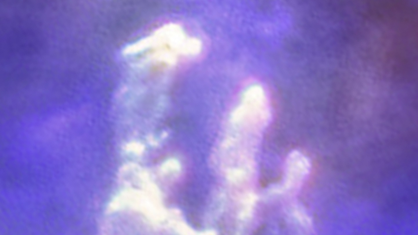 Three fuzzy ghostly structures on a featureless background