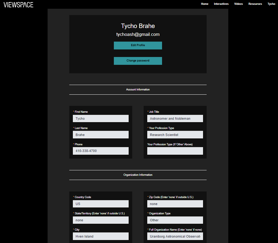 Screenshot of the User Profile information fields.