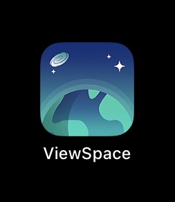 Screenshot of the mobile app screen with a shortcut icon labeled ViewSpace. The icon is greenish-blue and includes an illustration of Earth surrounded by atmosphere, with stars and a galaxy above.