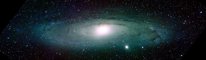 As each slider bar is manipulated, the view transitions from visible light to infrared light. In visible light: This is the classic visible view of the Andromeda Galaxy. In infrared light: Andromeda's dust rings stand out in the infrared.