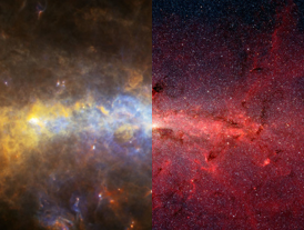 The center of the Milky Way in visible and infrared light