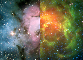The Trifid Nebula in visible and infrared light